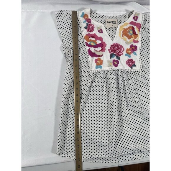 Savanna Jane Cap Sleeve V Neck Embroidered Floral Polka Dot Blouse Womens Size S - Picture 4 of 5
